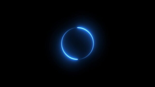 Neon circle loading icon animation glowing blue bar round shape processing rotation circular reset icon sign symbol on black background