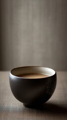 Minimalist bowl with warm drink against soft background