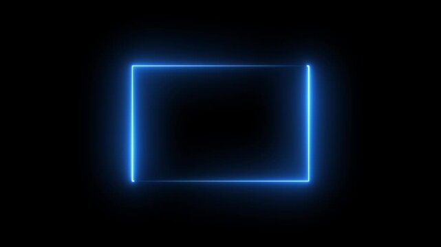 Neon Rectangle Picture Frame Icon Animation Glowing Blue Color neon box round shape screen rotation border frame effect seamless footage smooth line wallpaper on black background