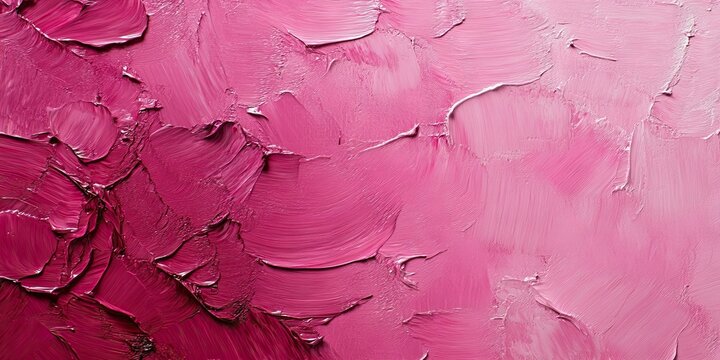 Vibrant pink impasto canvas with chunky layered strokes in rose to fuchsia tones and subtle sheen.