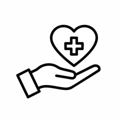 Obraz premium Hand holding heart with medical cross icon, symbolizing healthcare and wellbeing