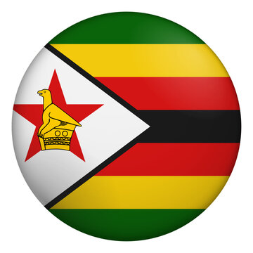 Flag of Zimbabwe. Glossy circular flag. Button appearance. 3D Icon Design with depth