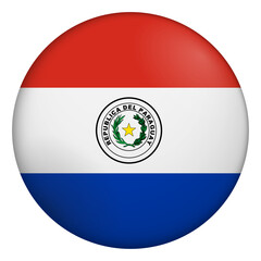 Fototapeta premium Flag of Paraguay. Glossy circular flag. Button appearance. 3D Icon Design with depth