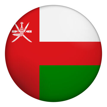 Flag of Oman. Glossy circular flag. Button appearance. 3D Icon Design with depth