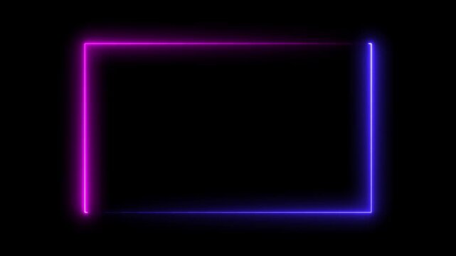 Neon Rectangle Picture Frame Icon Animation Glowing Pink And Blue Color neon box round shape screen rotation border frame effect seamless footage smooth line wallpaper on black background