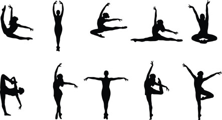 Ballet dancer silhouette set, elegant female dance poses, classical ballet movements, artistic performance illustration isolated © Its Marjia's World