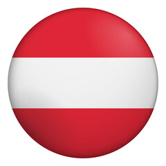Flag of Austria. Glossy circular flag. Button appearance. 3D Icon Design with depth