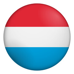 Flag of Luxembourg. Glossy circular flag. Button appearance. 3D Icon Design with depth