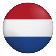 Fototapeta premium Flag of Netherlands. Glossy circular flag. Button appearance. 3D Icon Design with depth