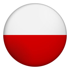 Flag of Poland. Glossy circular flag. Button appearance. 3D Icon Design with depth