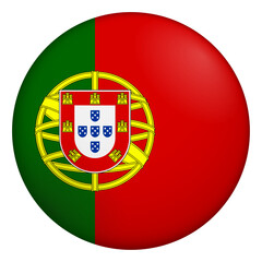 Flag of Portugal. Glossy circular flag. Button appearance. 3D Icon Design with depth