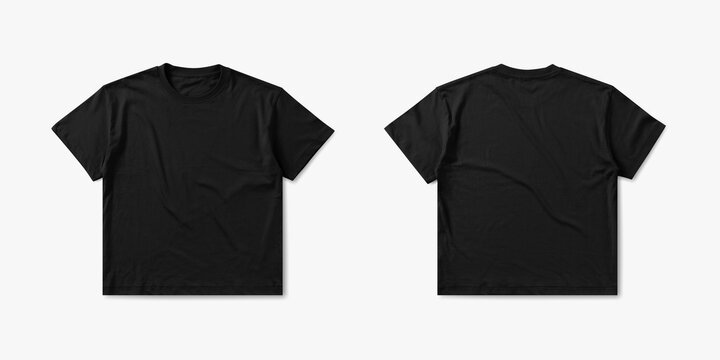 Black Boxy Fit Tee Flat Lay for Mockup, Front and Back Side View