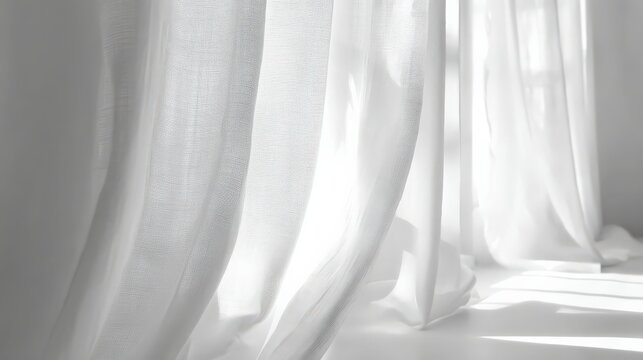 Soft white curtain fabric draped in natural light creating a serene atmosphere
