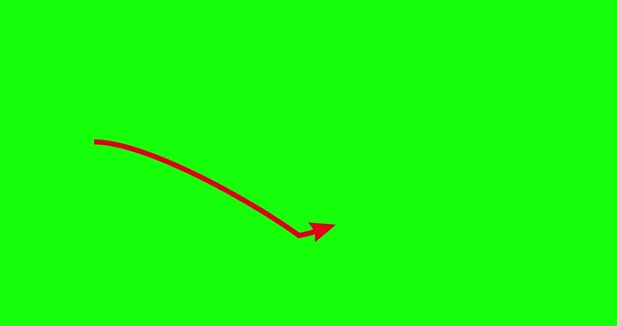 Chart arrow smooth red bow shape goes down and up greenbox. Two element graph rising and falling. Business cartoon animation green screen background. Economy metaphor.