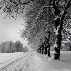 Cold monochrome winter landscape