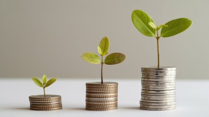 Growing plants on stacked coins representing financial growth and investment