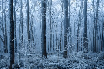 Frosted forest at dawn,