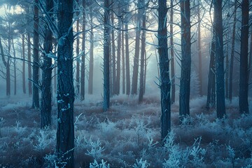 Frosted forest at dawn,