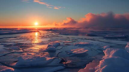 Polar sunrise over frozen ocean