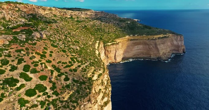 Aerial view of Dingli cliffs, Malta. Aerial view of rocks, hills, sea