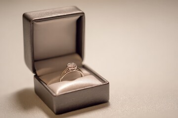 Elegant diamond ring in luxury presentation box for engagement or special occasions