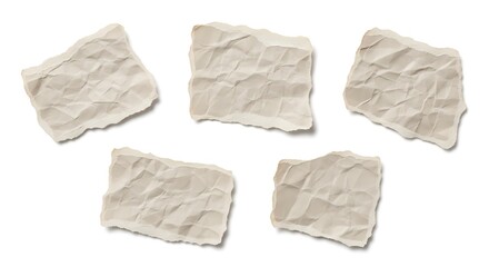 Obraz premium Five pieces of white crumpled paper on a plain background isolated on white background