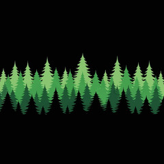 Fototapeta premium Lush green pine tree forest line illustration.