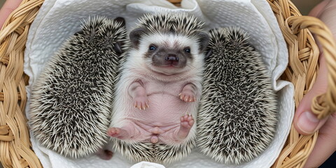 European Hedgehog, erinaceus europaeus, Babies rescued at "la Dame Blanche", Animal Protection Center in Normandy © SILVIA MAQQ