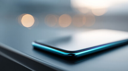 Close-up of modern smartphone on table