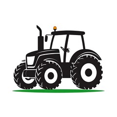 Obraz premium Silhouette of a tractor on a green field. Simple design