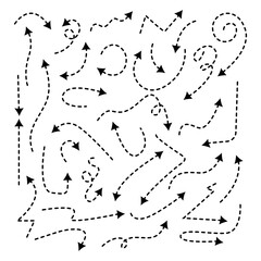 A collection of black dotted arrows of various shapes.