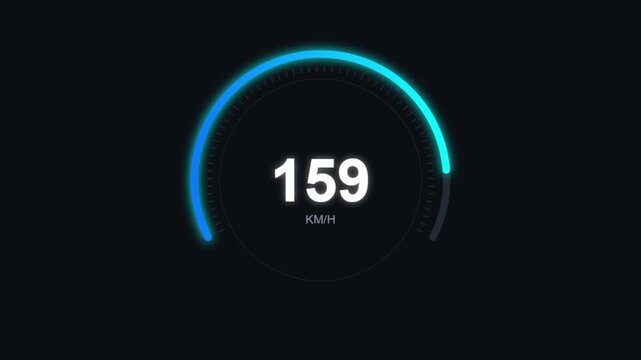 Neon Blue Digital Speedometer Progress Dial Animation for Tech HUD Interfaces