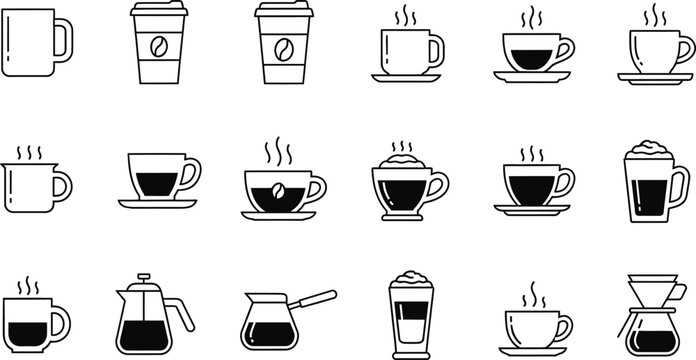 Coffee Break Icons: Cups, Kettles, Sweet Treats