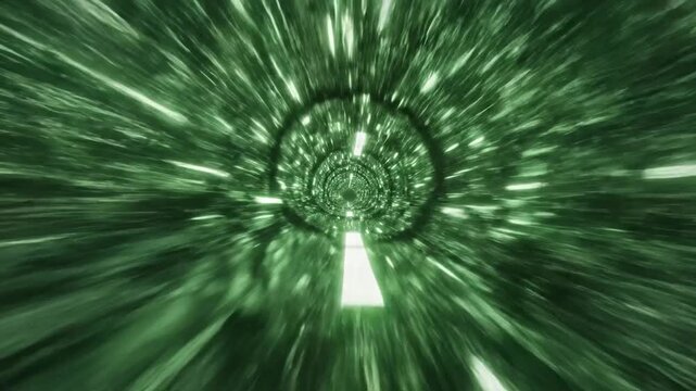 A vibrant, green-hued tunnel of light, swirling inward with streaks and a central vortex
