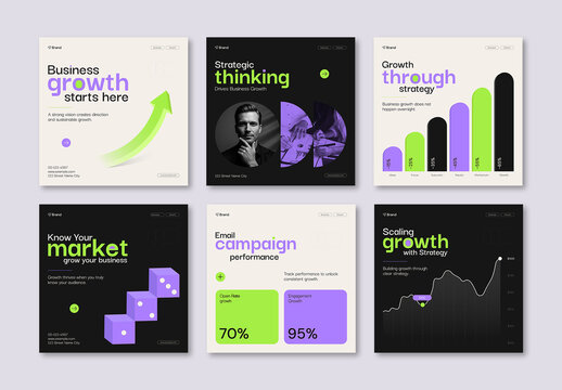 Business Growth and Marketing Strategy Social Media Post Template Bundle