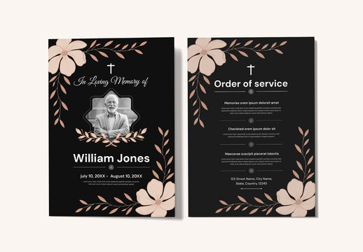 Elegant Floral Funeral Program Template for Memorial Service