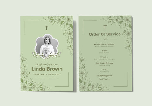 Minimalist Green Funeral Order of Service Template