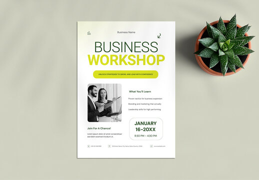 Modern Green and Lime Business Workshop Conference Flyer Design Template