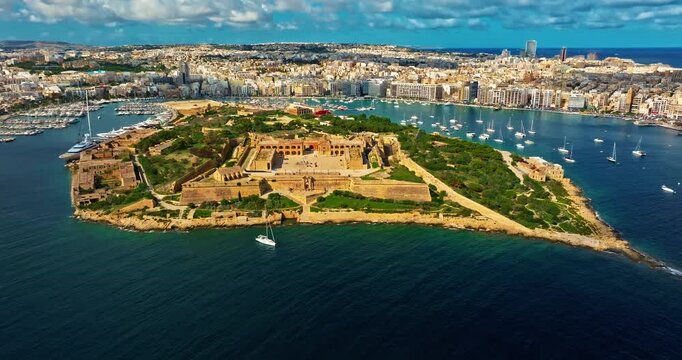 Aerial view of Manoel island near Valletta. Mediterranean sea, Malta island