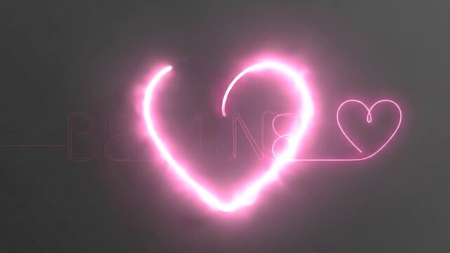 Neon Pink Line Draws "Be Mine" Text Transforming into Heart. - Valentine's Day