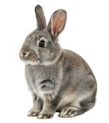 Obraz premium Cute Gray Rabbit Sitting Isolated on Transparent Background Cutout PNG, High Detail 3D Render
