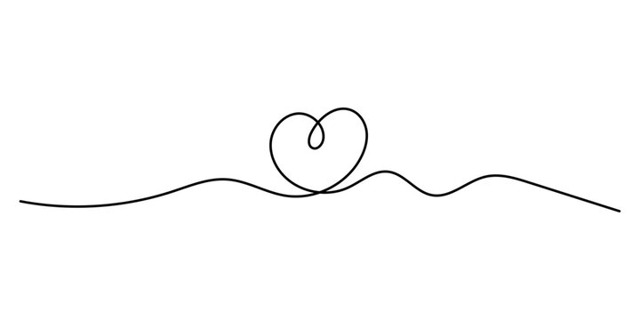 One Line Heart Flat Minimal Continuous Love Vector Illustration
