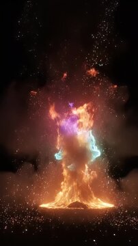A massive explosion of fire and smoke in a dark video