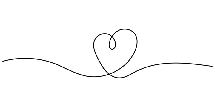 One Line Heart Flat Minimal Continuous Love Vector Illustration