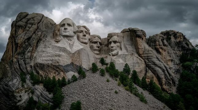 Majestic Mount Rushmore National Memorial Under Dramatic Stormy Skies.