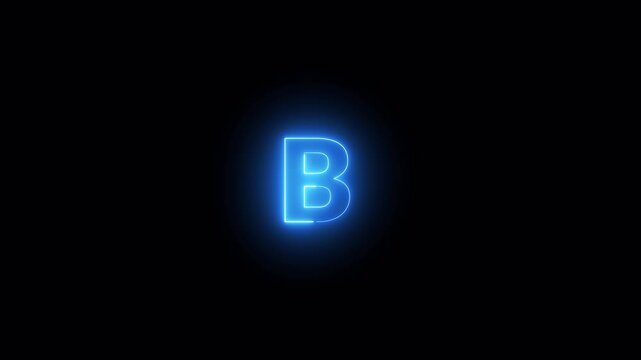 Alphabet animation of letter 'B' on black background ,Letter concept.glowing loop neon alphabet letter with alpha channel in 4k.