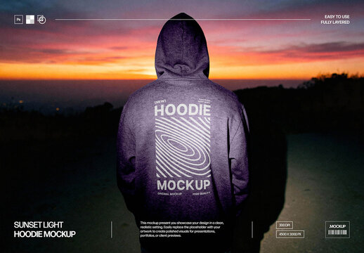 Sunset Back-View Hoodie Mockup