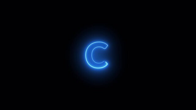 Alphabet animation of letter 'C' on black background ,Letter concept.glowing loop neon alphabet letter with alpha channel in 4k.