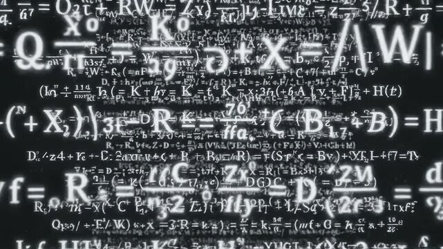 Mathematical equations and formulas on a blackboard in a classroom setting