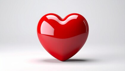 Obraz premium Glossy red heart shape centered on gradient gray background, smooth reflective surface, vibrant and polished.